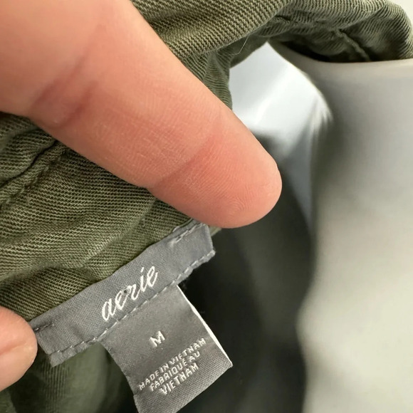 Aerie Army Green Chambray Romper Shorts with Button Down Bodice with Pockets (M) - Picture 5 of 6